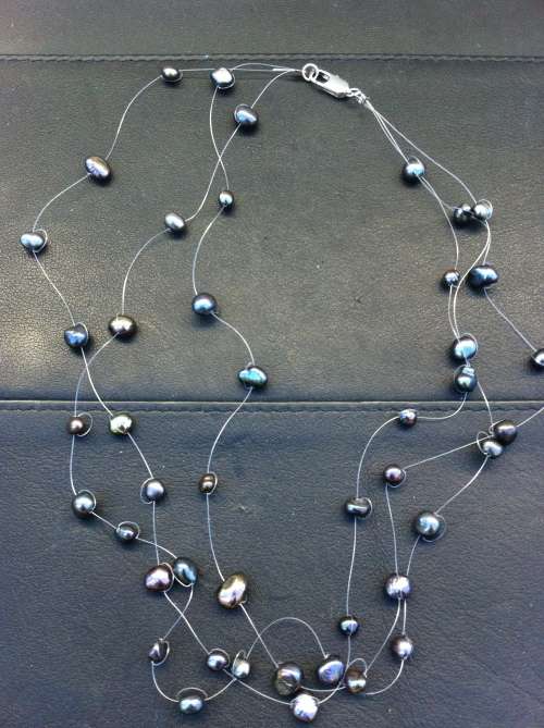 4mm - 6mm Natural Black Freshwater Baroque Pearl Stariness  18" Necklace