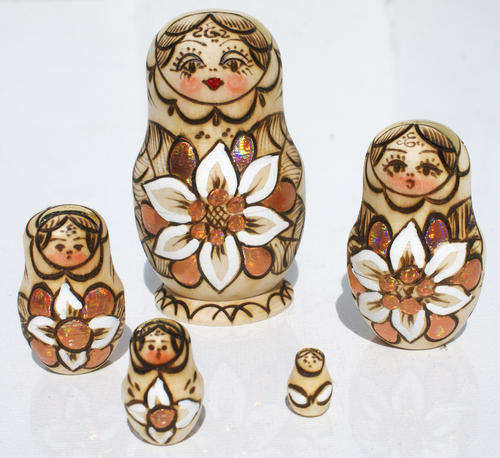 Set 5 units Matryoshka Russian Nesting Traditional Dolls with Orange Flowers
