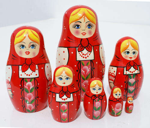 Red Russian Wooden Stacking Nesting Doll in Doll Matryoshka Babushka Original Handmade 7pc
