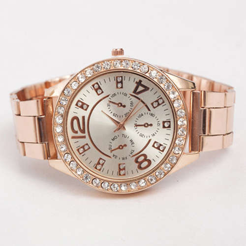 MEN WOMEN PRETTY NICE LUXURY METAL BAND RHINESTONE BIG DIAL QUARTZ WRIST WATCH