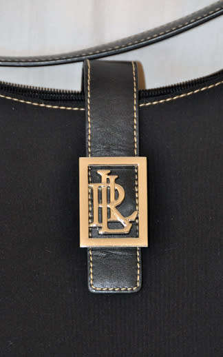 LAUREN RALPH LAUREN (LRL) BLACK NYLON BAG WITH BLACK LEATHER STRAPS AND SILVER METAL DETAILS