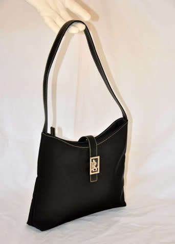 LAUREN RALPH LAUREN (LRL) BLACK NYLON BAG WITH BLACK LEATHER STRAPS AND SILVER METAL DETAILS