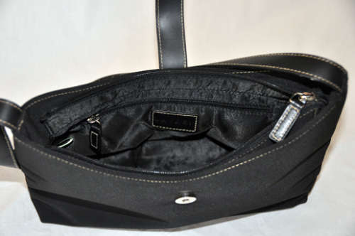 LAUREN RALPH LAUREN (LRL) BLACK NYLON BAG WITH BLACK LEATHER STRAPS AND SILVER METAL DETAILS