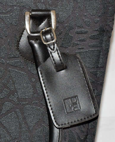 DIANE VON FURSTENBERG BLACK BROCADE CANVAS TOTE, BLACK LEATHER STRAPS AND ACCENTS