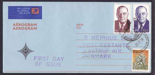 SOUTH AFRICA AEROGRAM SENT TO DENMARK WITH JAN SMUTS AIRPORT CANCELLER 10 OCT 1978