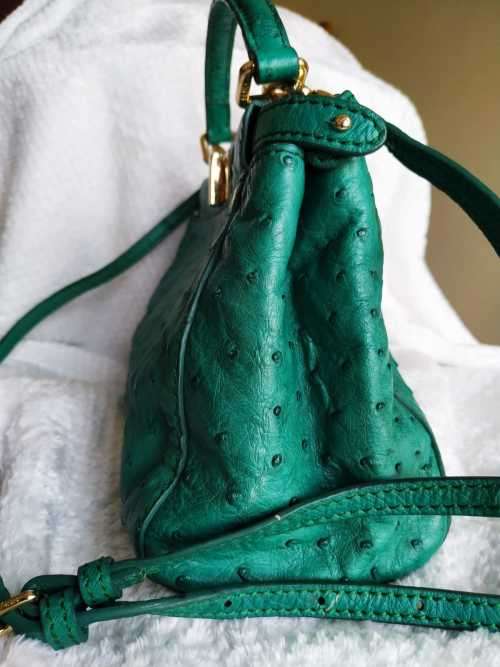 FENDI PEEKABOO ICONIC GREEN OSTRICH LEATHER BAG