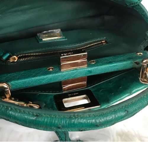FENDI PEEKABOO ICONIC GREEN OSTRICH LEATHER BAG