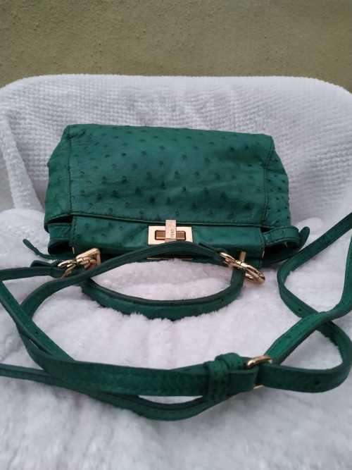 FENDI PEEKABOO ICONIC GREEN OSTRICH LEATHER BAG