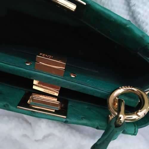 FENDI PEEKABOO ICONIC GREEN OSTRICH LEATHER BAG