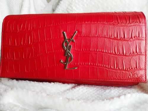 YVES SAINT LAURENT Red Croc Embossed Leather Kate Clutch Bag