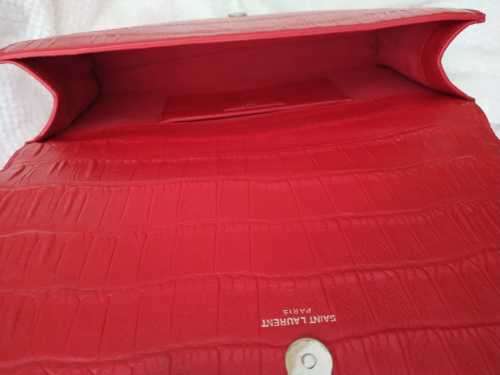 YVES SAINT LAURENT Red Croc Embossed Leather Kate Clutch Bag