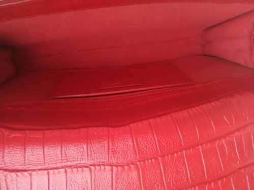 YVES SAINT LAURENT Red Croc Embossed Leather Kate Clutch Bag