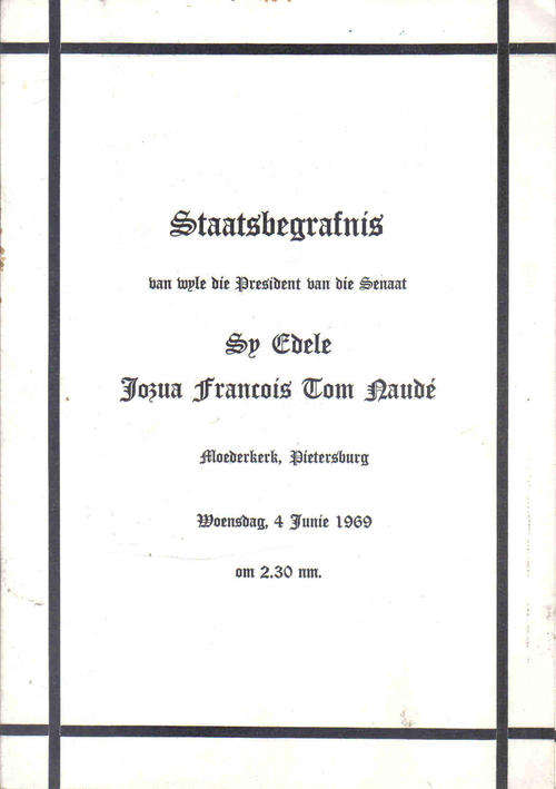 Begrafnisprogram -- Senator Tom Naude