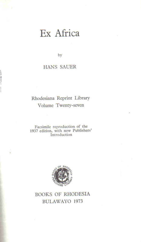 Ex Africa  =  Hans Sauer  -  Rhodesiana