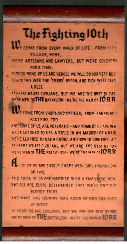 The Fighting 10th Copper Plaque  -  Rhodesiana