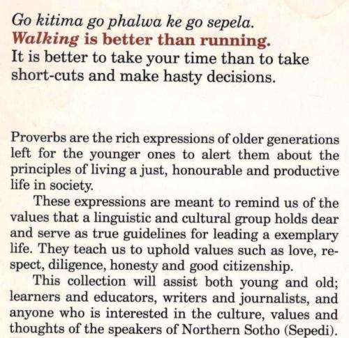 Sepedi Proverbs  -- Nape 'A Motana