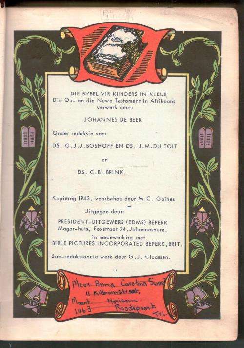 Die Bybel vir Kinders in Kleur - 1943 - Uitgegee deur Mark Preston