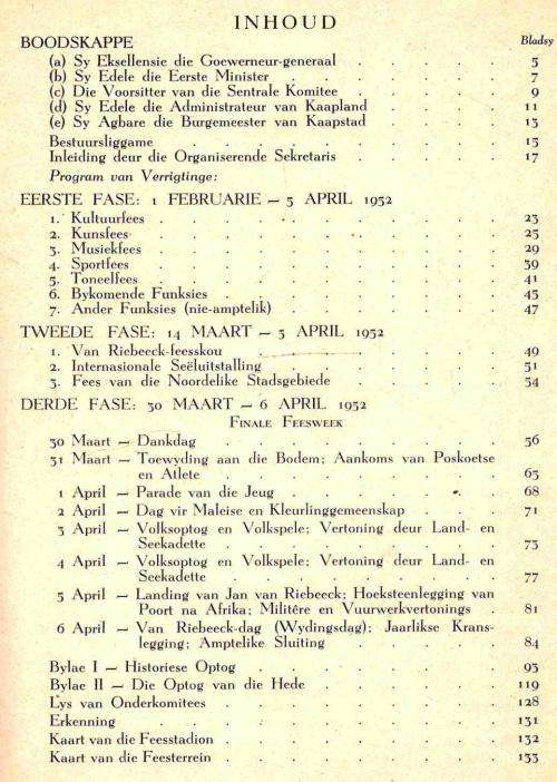 Van Riebeeck-Fees Amptelike Feesprogram  -  1952