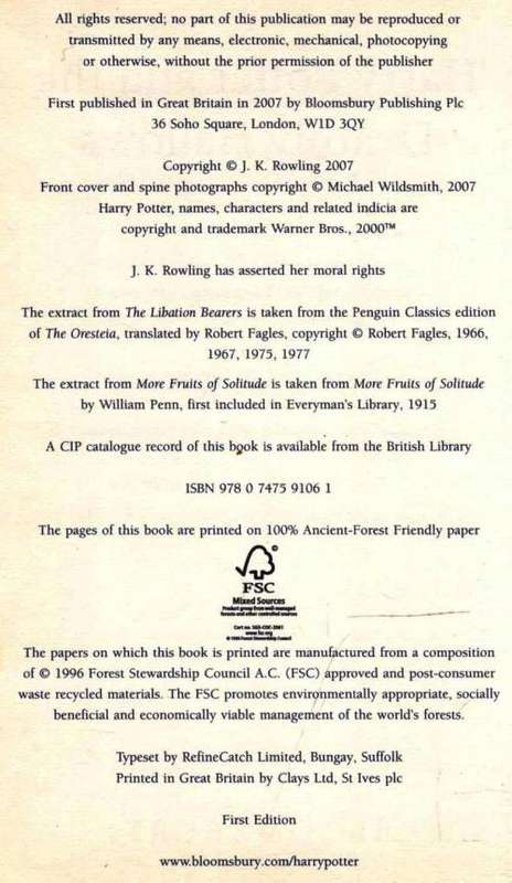 Harry Potter and the Deathly Hallows  --  J K Rowling