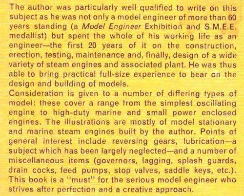 Model Stationary and Marine Steam Engines  --  K N Harris
