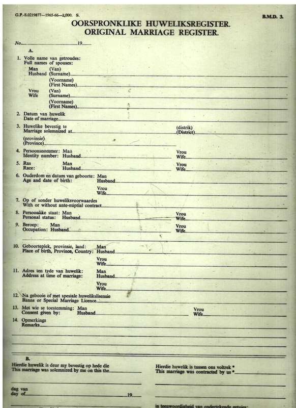Oorspronlike (Nuwe) Huweliksregister