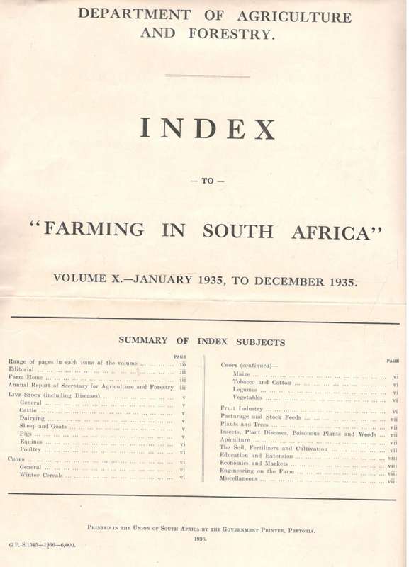 Farming in South Africa  --  January 1935  to  December 1935