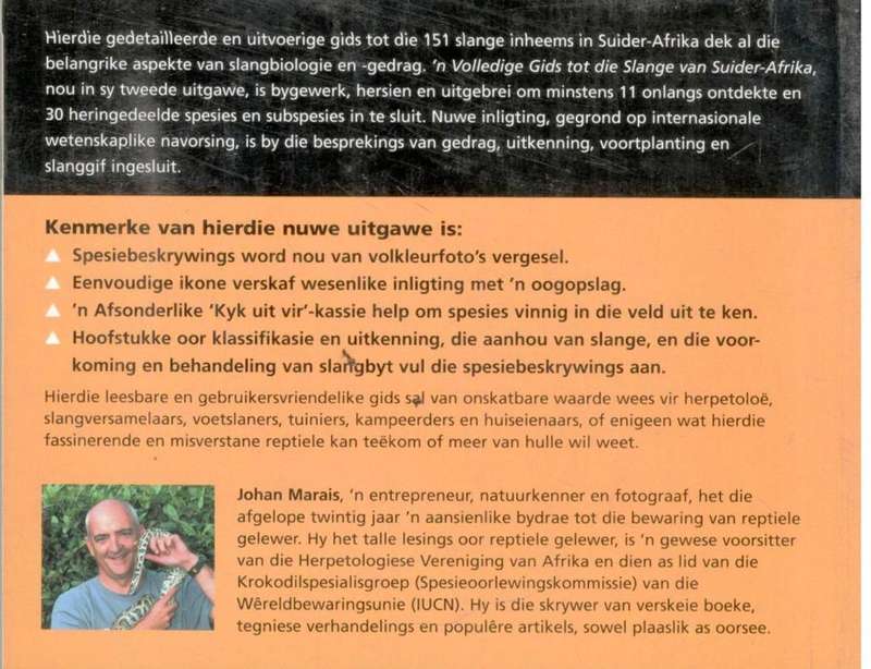 'n Volledige Gids tot die Slange van Suider-Afrika  --  Johan Marais