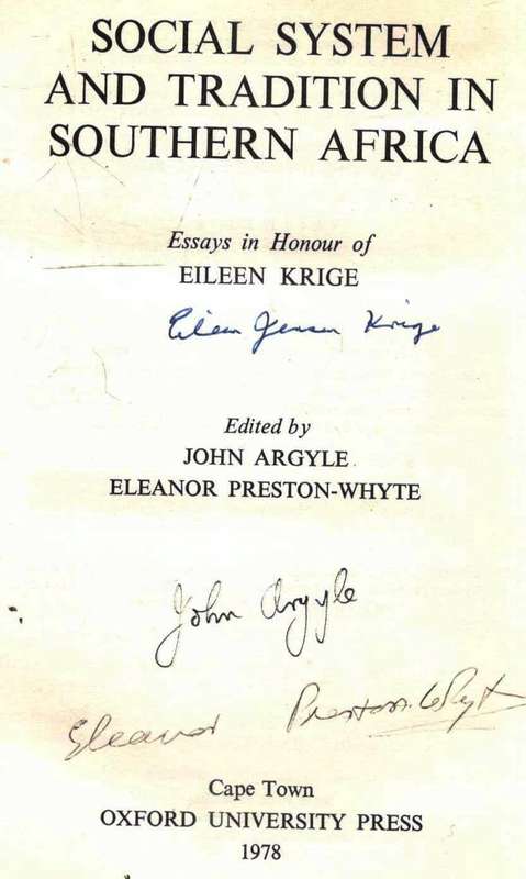 Social System and Tradition in Southern Africa  --  Eileen Krige  --  Signed