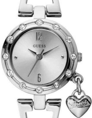 GUESS Petite Crystal Accented Heart Pendant Ladies Watch