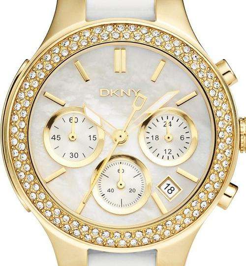 DKNY Crystal Accented Mother Of Pearl Chronograph Ladies Watch