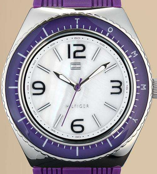 TOMMY HILFIGER Mother Of Pearl Dial Purple Silicone Ladies Watch