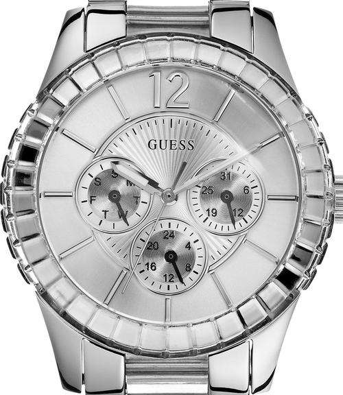 GUESS Steel Clear Baguette Accented Ladies Watch