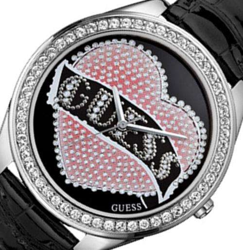 GUESS Crystal Accented Pink Heart Large Dial Ladies Watch