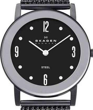 Authentic SKAGEN Denmark Crystal Accented Mesh Stretch Band Ladies Watch