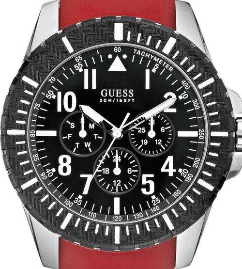 GUESS Red Silicone Mens Sports Watch