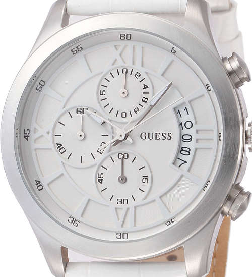 GUESS Steel White Dial Chronograph Mens Watch