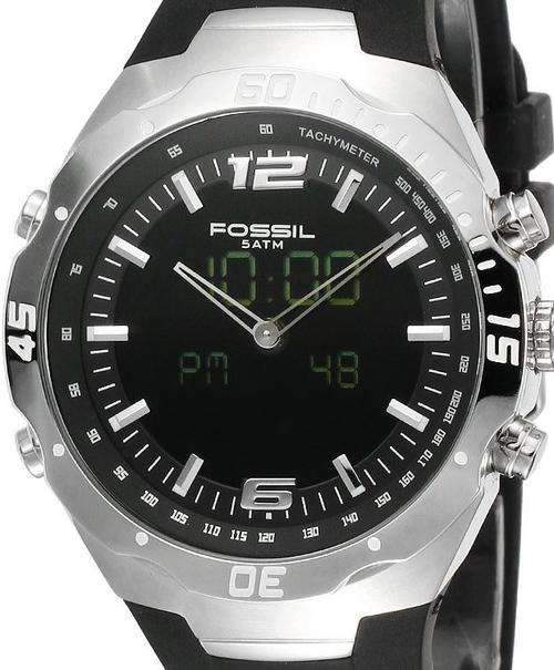 FOSSIL Jake Black Silicone Ana/Digi Mens Watch (Please read description)