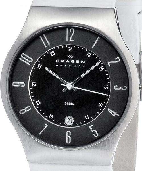 SKAGEN Denmark Ultra Slim White Leather Mens Watch