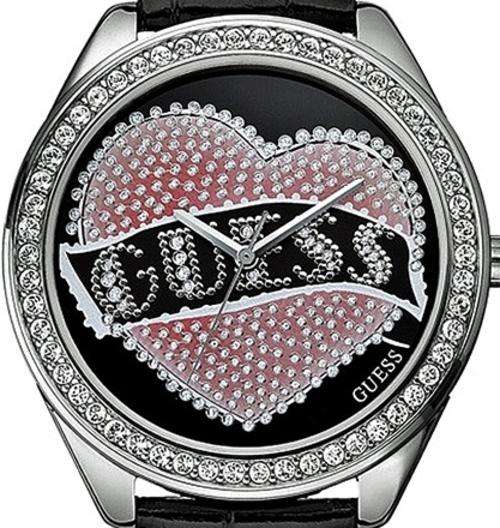 GUESS Crystal Accented Pink Heart Large Dial Ladies Watch