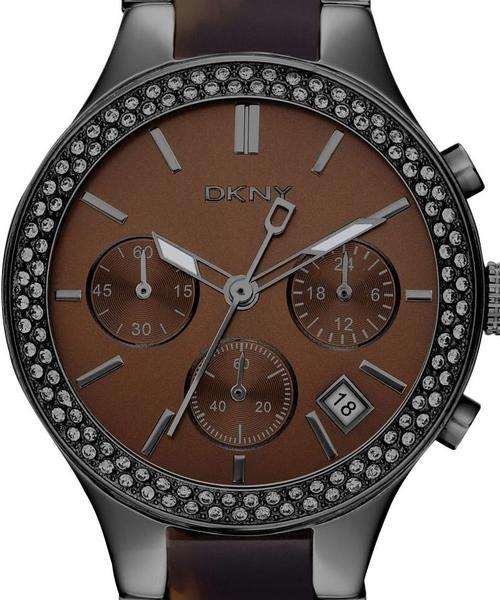 DKNY Crystal Accented Brown Dial Chronograph Ladies Watch