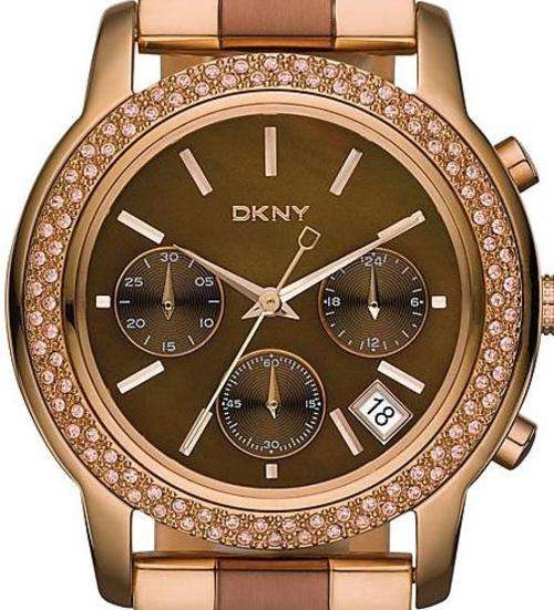 DKNY Crystal Accented Brown Dial Chronograph Ladies Watch