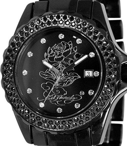 ED HARDY Lotus Crystal Accented Ladies Watch