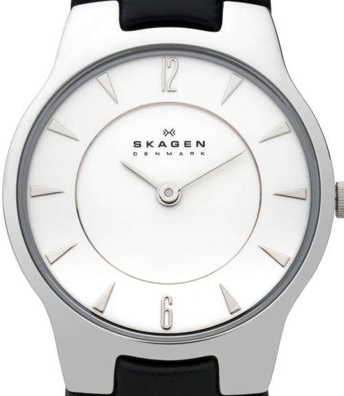 SKAGEN Denmark Ultra Slim Black Leather Ladies Watch