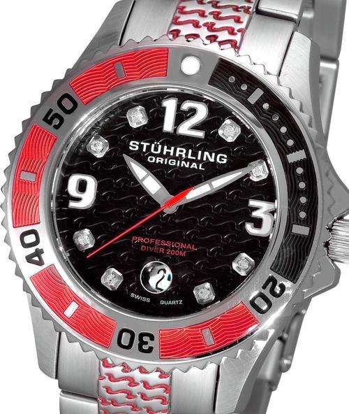STUHRLING Regatta Crystal Accented Pro Diver Swiss Quartz Ladies Watch