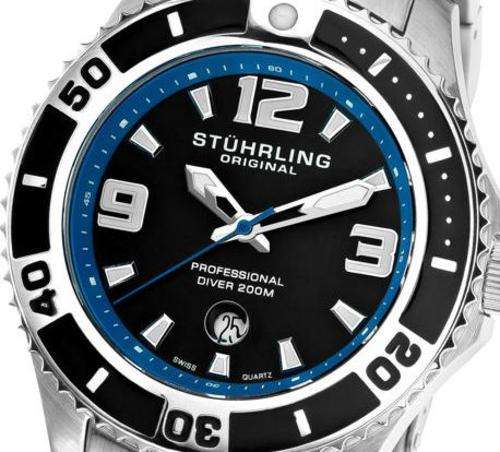 STUHRLING Regatta Oversized Pro Diver Swiss Quartz Mens Watch (Please read description)