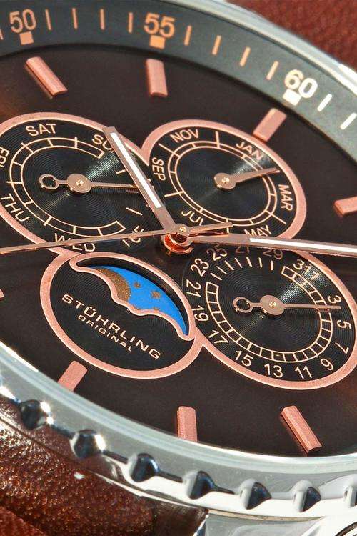 STUHRLING Artemis Moon Phase Swiss Quartz Mens Watch