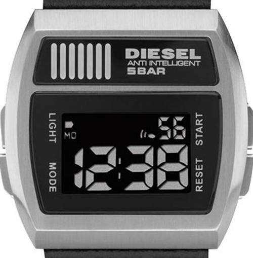 DIESEL Black Leather Digital Mens Watch