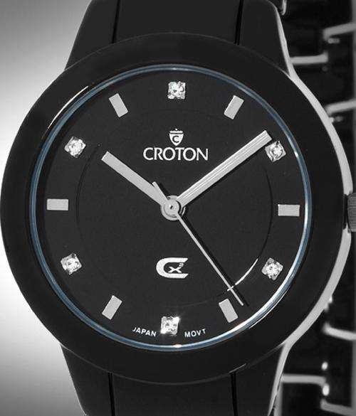 CROTON Classic Black Crystal Accented Ladies Watch
