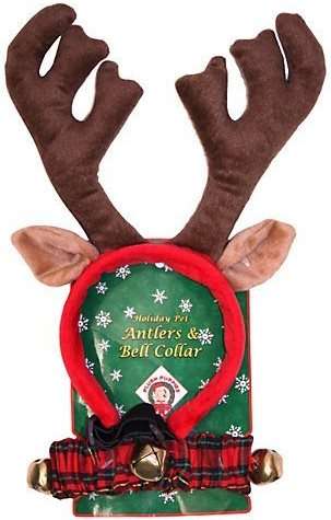 PLUSH PUPPIES Antlers & Bell Collar Set