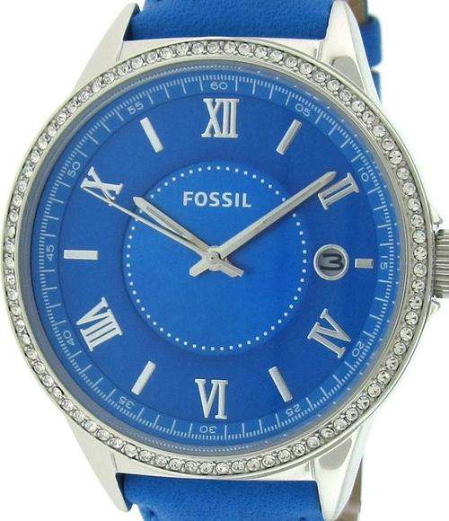 FOSSIL Crystal Accented Blue Leather Ladies Watch